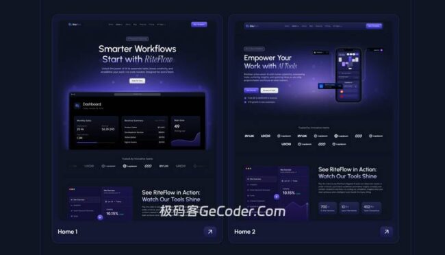图片[1]_RiteFlow_AI初创与软件公司网站模板_多框架版本合一_极码客